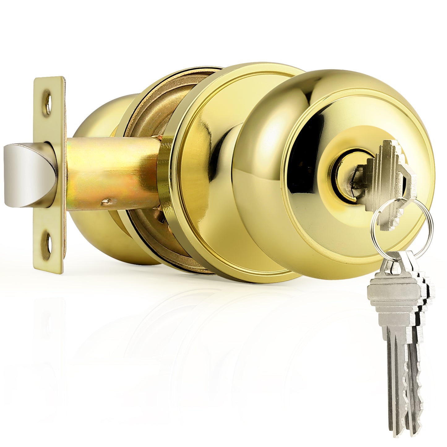 Polished Brass Door Knob for Entry Door, Interior Door Lock with Knobs and Key - DL609PBET