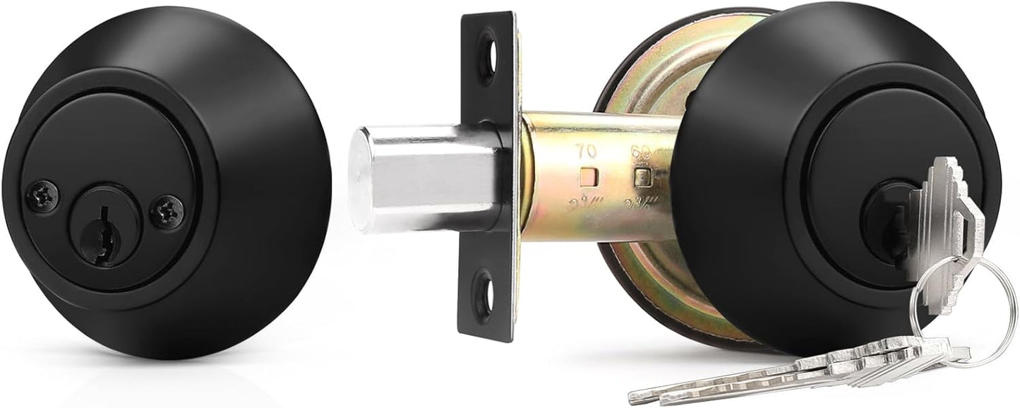 Double Cylinder Deadbolts with Key on Both Side, Keyed Entry Door Lock Black Finish DLD102BK-Combo