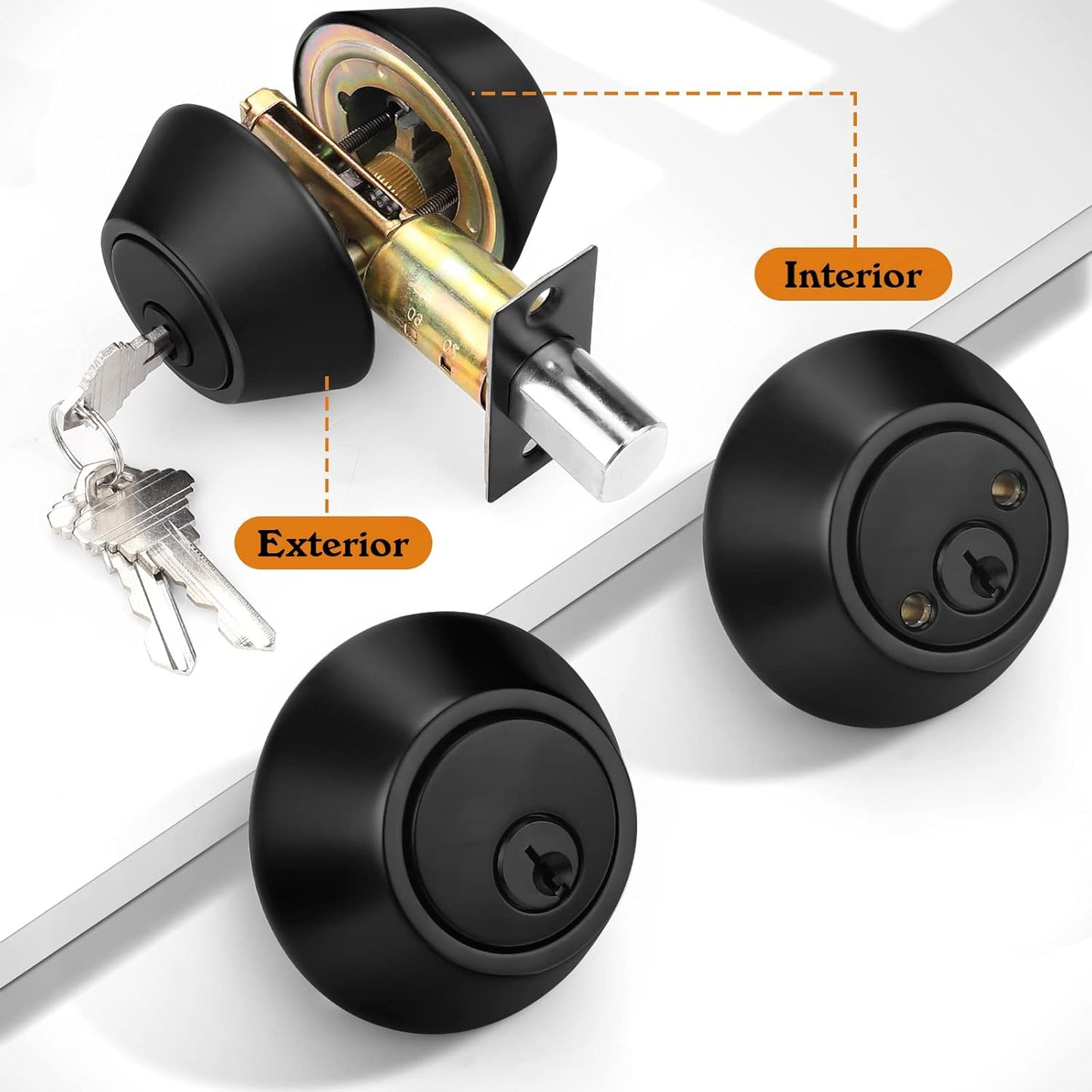 Double Cylinder Deadbolts with Key on Both Side, Keyed Entry Door Lock Black Finish DLD102BK-Combo