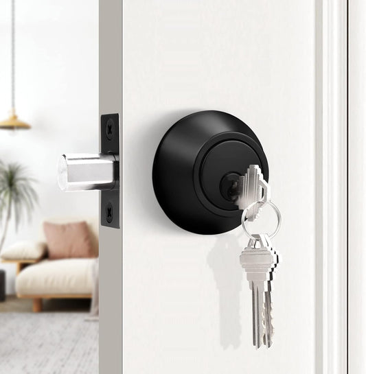 Double Cylinder Deadbolts with Key on Both Side, Keyed Entry Door Lock Black Finish DLD102BK-Combo