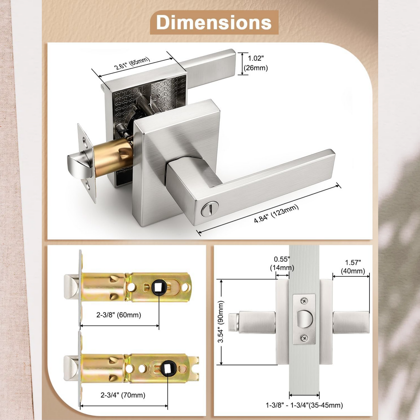 Heavy Duty Door Handles Long Plate Brushed Nickel Finish, Privacy/Passage Function, DL38401SN