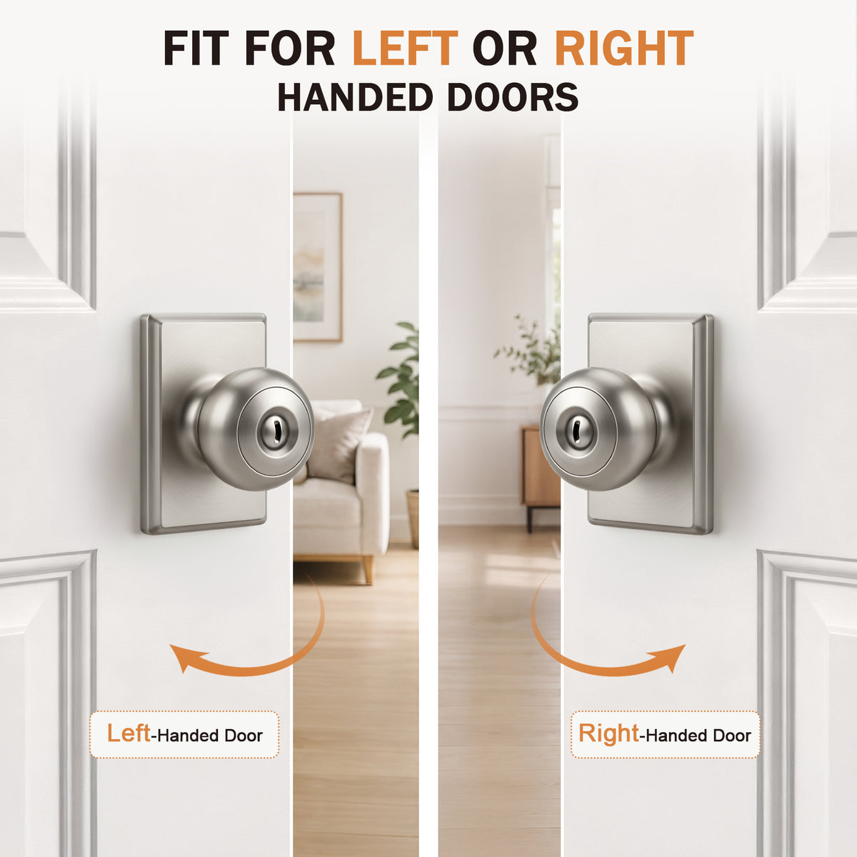 Probrico Brushed Nickel Interior Privacy Door Knob with Lock Interior Bedroom/Bathroom Door Knob,ANSI Grade 3, 250,000-Cycle Tested,Rectangular Rose Covers Old Knob Marks,Stainless Steel