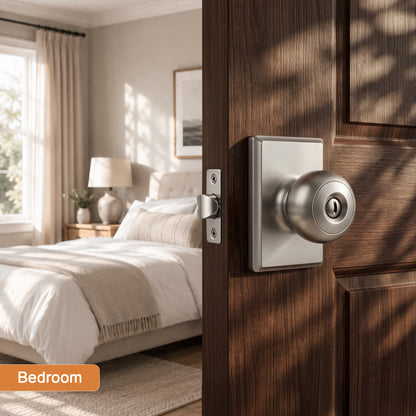 Probrico Brushed Nickel Interior Privacy Door Knob with Lock Interior Bedroom/Bathroom Door Knob,ANSI Grade 3, 250,000-Cycle Tested,Rectangular Rose Covers Old Knob Marks,Stainless Steel