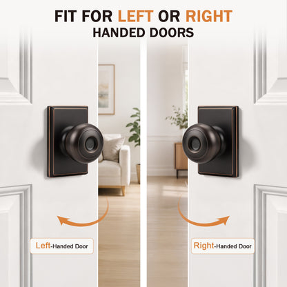 Probrico Hall/Closet Passage Door Knob, Oil Rubbed Bronze Interior Door Knob with no lock,ANSI Grade 3, 250,000-Cycle Tested,Rectangular Rose Covers Old Knob Marks,Stainless Steel
