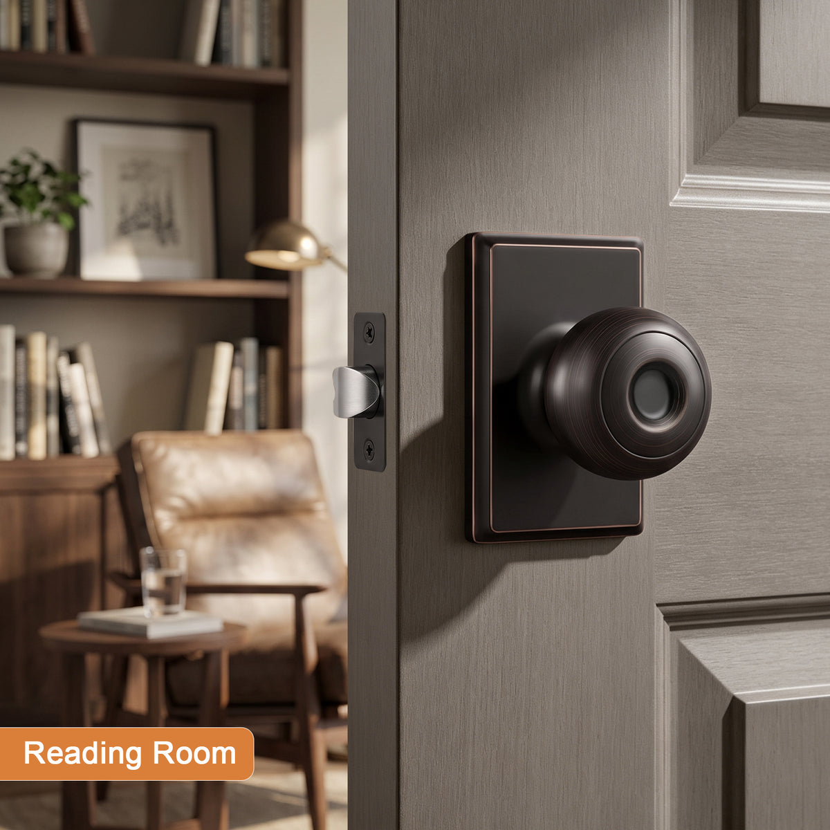 Probrico Hall/Closet Passage Door Knob, Oil Rubbed Bronze Interior Door Knob with no lock,ANSI Grade 3, 250,000-Cycle Tested,Rectangular Rose Covers Old Knob Marks,Stainless Steel
