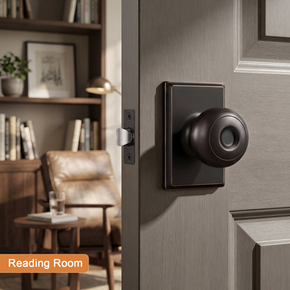 Probrico Hall/Closet Passage Door Knob, Oil Rubbed Bronze Interior Door Knob with no lock,ANSI Grade 3, 250,000-Cycle Tested,Rectangular Rose Covers Old Knob Marks,Stainless Steel