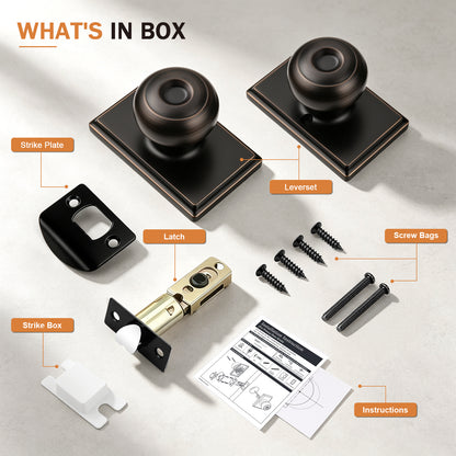 Probrico Hall/Closet Passage Door Knob, Oil Rubbed Bronze Interior Door Knob with no lock,ANSI Grade 3, 250,000-Cycle Tested,Rectangular Rose Covers Old Knob Marks,Stainless Steel