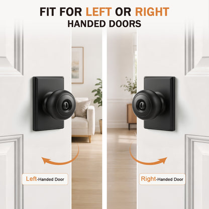 Probrico Interior Privacy Door Knob with Lock, Matte Black Interior Door Knobs, ANSI Grade 3, 250,000-Cycle Tested, Rectangular Rose Covers Old Knob Marks, Stainless Steel, Easy to install