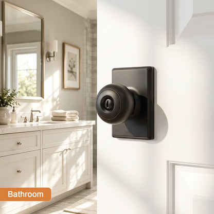 Probrico Interior Privacy Door Knob with Lock, Matte Black Interior Door Knobs, ANSI Grade 3, 250,000-Cycle Tested, Rectangular Rose Covers Old Knob Marks, Stainless Steel, Easy to install