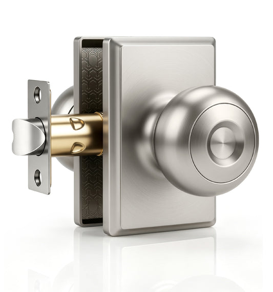 Probrico Brushed Nickel Passage Door Knob, Interior Door Knobs with no Lock Door Knob for Hall/Closet Door,ANSI Grade 3, 250,000-Cycle Tested,Rectangular Rose Covers Old Knob Marks,Stainless Steel