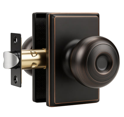 Probrico Hall/Closet Passage Door Knob, Oil Rubbed Bronze Interior Door Knob with no lock,ANSI Grade 3, 250,000-Cycle Tested,Rectangular Rose Covers Old Knob Marks,Stainless Steel