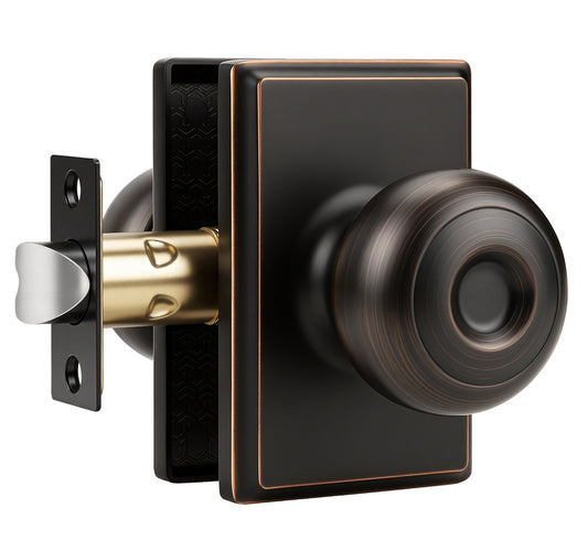 Probrico Hall/Closet Passage Door Knob, Oil Rubbed Bronze Interior Door Knob with no lock,ANSI Grade 3, 250,000-Cycle Tested,Rectangular Rose Covers Old Knob Marks,Stainless Steel
