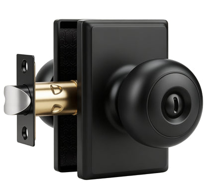 Probrico Interior Privacy Door Knob with Lock, Matte Black Interior Door Knobs, ANSI Grade 3, 250,000-Cycle Tested, Rectangular Rose Covers Old Knob Marks, Stainless Steel, Easy to install
