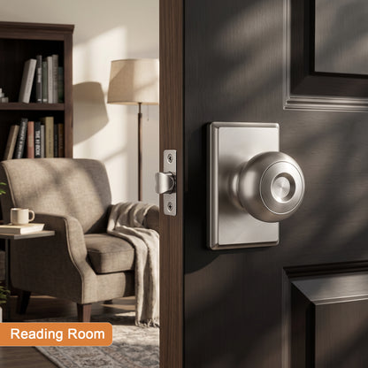 Probrico Brushed Nickel Passage Door Knob, Interior Door Knobs with no Lock Door Knob for Hall/Closet Door,ANSI Grade 3, 250,000-Cycle Tested,Rectangular Rose Covers Old Knob Marks,Stainless Steel