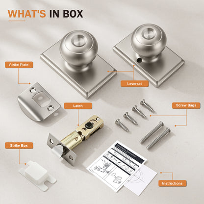 Probrico Brushed Nickel Passage Door Knob, Interior Door Knobs with no Lock Door Knob for Hall/Closet Door,ANSI Grade 3, 250,000-Cycle Tested,Rectangular Rose Covers Old Knob Marks,Stainless Steel