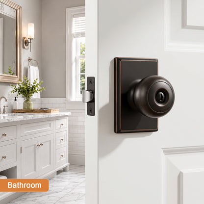 Probrico Oil Rubbed Bronze Privacy Interior Door Knob, Round Knob Rectangular plate; zinc alloy cover, stainless steel ball; fits left & right doors; easy to install.