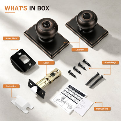 Probrico Oil Rubbed Bronze Privacy Interior Door Knob, Round Knob Rectangular plate; zinc alloy cover, stainless steel ball; fits left & right doors; easy to install.