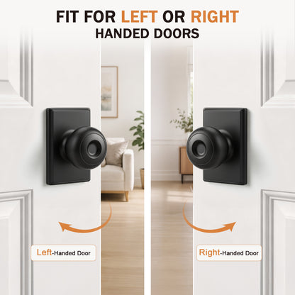 Probrico Hall/Closet Passage Door Knob, Matte Black Interior Door Knobs with no lock, ANSI Grade 3, 250,000-Cycle Tested, Rectangular Rose Covers Old Knob Marks,Stainless Steel