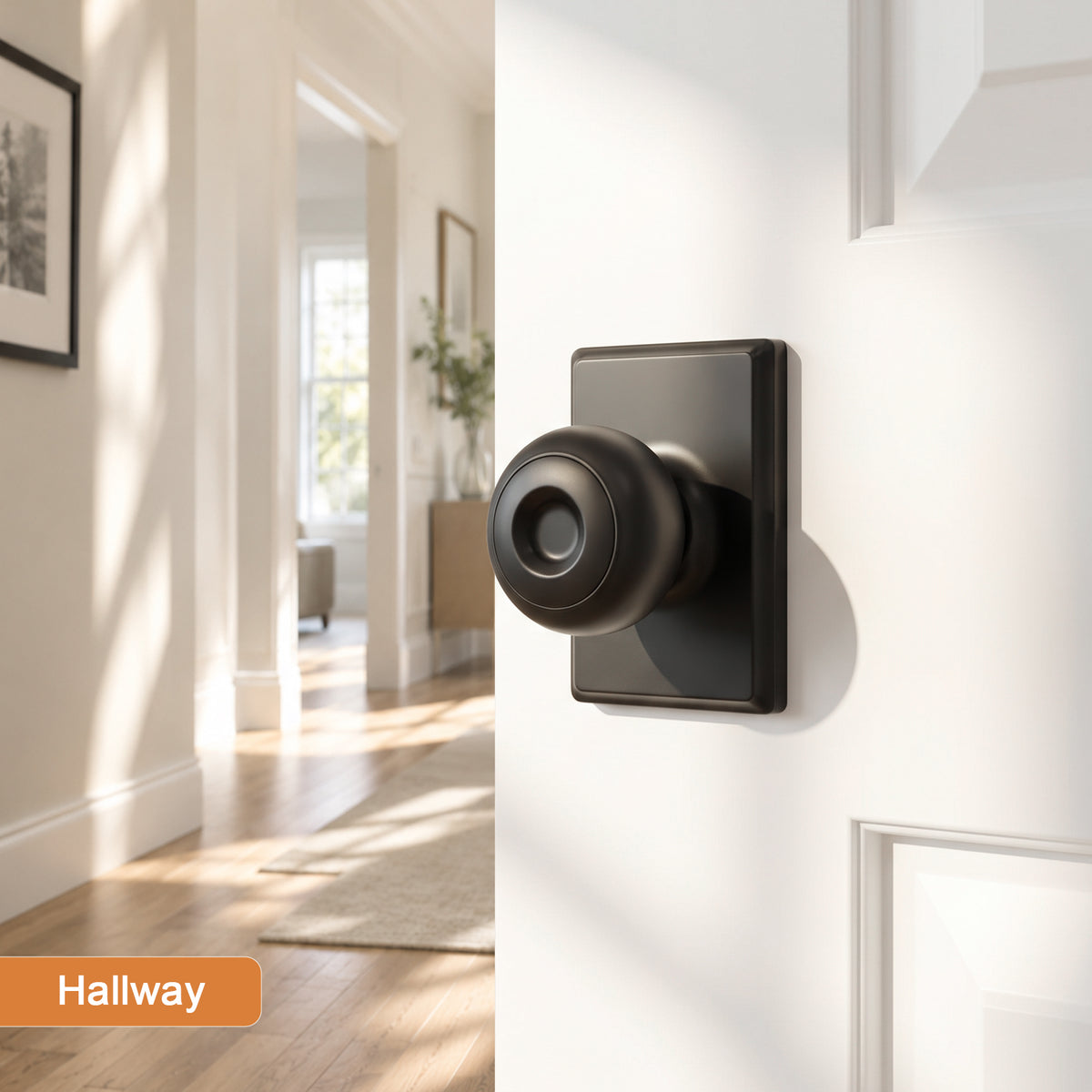 Probrico Hall/Closet Passage Door Knob, Matte Black Interior Door Knobs with no lock, ANSI Grade 3, 250,000-Cycle Tested, Rectangular Rose Covers Old Knob Marks,Stainless Steel