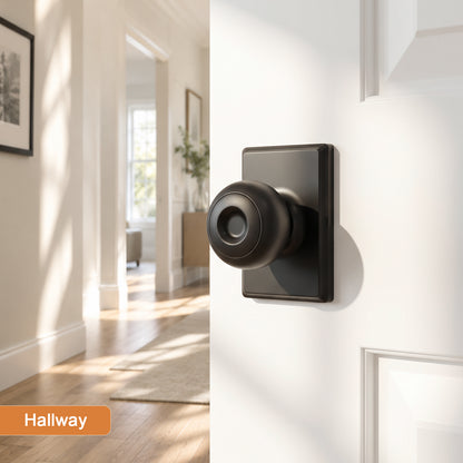 Probrico Hall/Closet Passage Door Knob, Matte Black Interior Door Knobs with no lock, ANSI Grade 3, 250,000-Cycle Tested, Rectangular Rose Covers Old Knob Marks,Stainless Steel