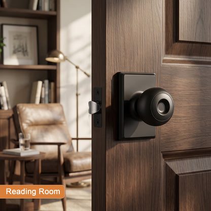 Probrico Hall/Closet Passage Door Knob, Matte Black Interior Door Knobs with no lock, ANSI Grade 3, 250,000-Cycle Tested, Rectangular Rose Covers Old Knob Marks,Stainless Steel