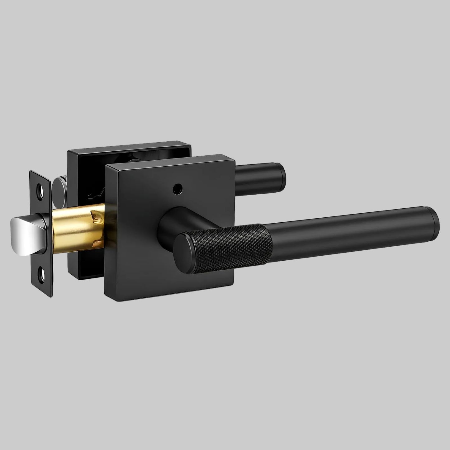 Heavy Duty Door Handles Knurled Matte Black Finish, Privacy/Passage Function, DL38305BK