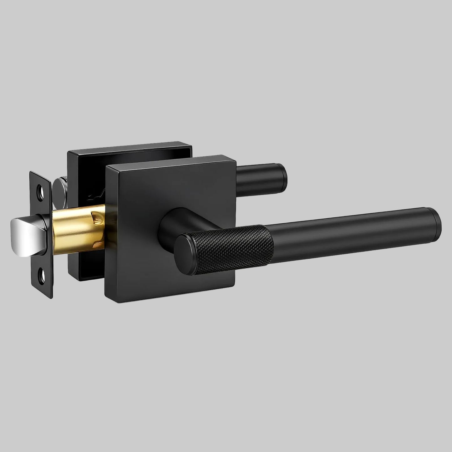 Heavy Duty Door Handles Knurled Matte Black Finish, Privacy/Passage Function, DL38305BK
