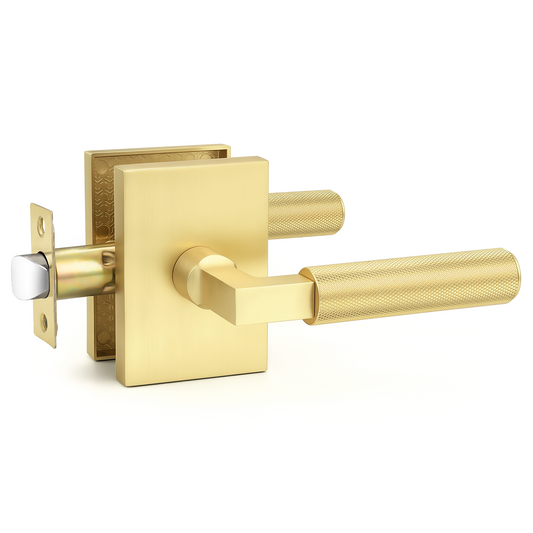 Probrico Gold Door Handle, Knurled Passage Door Handles for Hallway and Closet, Brushed Brass Door Handles Interior, Keyless Modern Door Lever for Left Right Handed, Smooth Turn Action