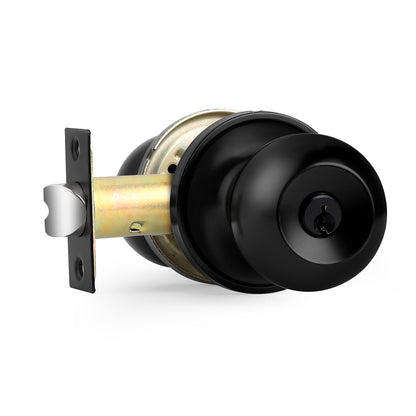 Round Ball Knobs Keyed Alike/Keyed Entry/Privacy/Passage/Dummy Door Lock Knob, Black Finish DL607BK