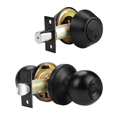 Round Ball Knobs Keyed Alike/Keyed Entry/Privacy/Passage/Dummy Door Lock Knob, Black Finish DL607BK