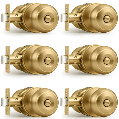 Probrico Champagne Bronze Door Knobs for Bedroom Bathroom, Interior Door Knob with Round Ball, Champagne Privacy Door Knob, 6 Pack