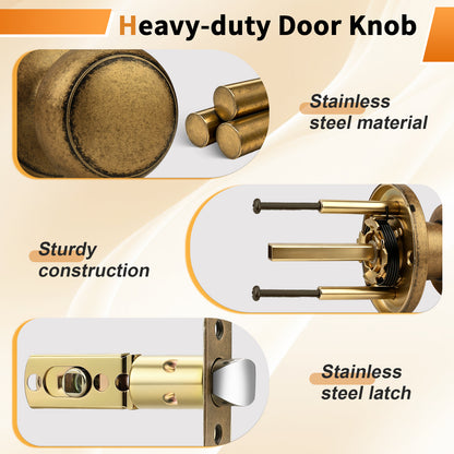 Probrico Aged Brass Interior Door Knob for Hallway, Antique Brass Door Knobs Closet Door Knob, Passage Door Knobs with Round Ball Knob, 1 Pack