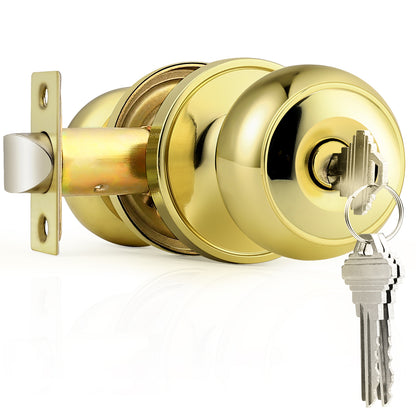 Polished Brass Door Knob for Entry Door, Interior Door Lock with Knobs and Key - DL609PBET