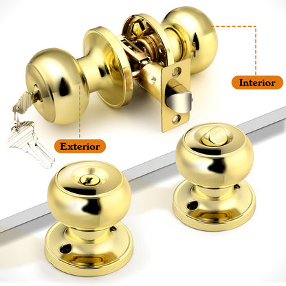 Polished Brass Door Knob for Entry Door, Interior Door Lock with Knobs and Key - DL609PBET