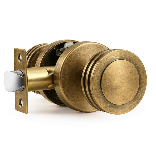 Probrico Privacy Door Knobs with Push-Button Vintage Design Door Knobs for Interior Doors Bedroom Bathroom,Antique Brass Finish