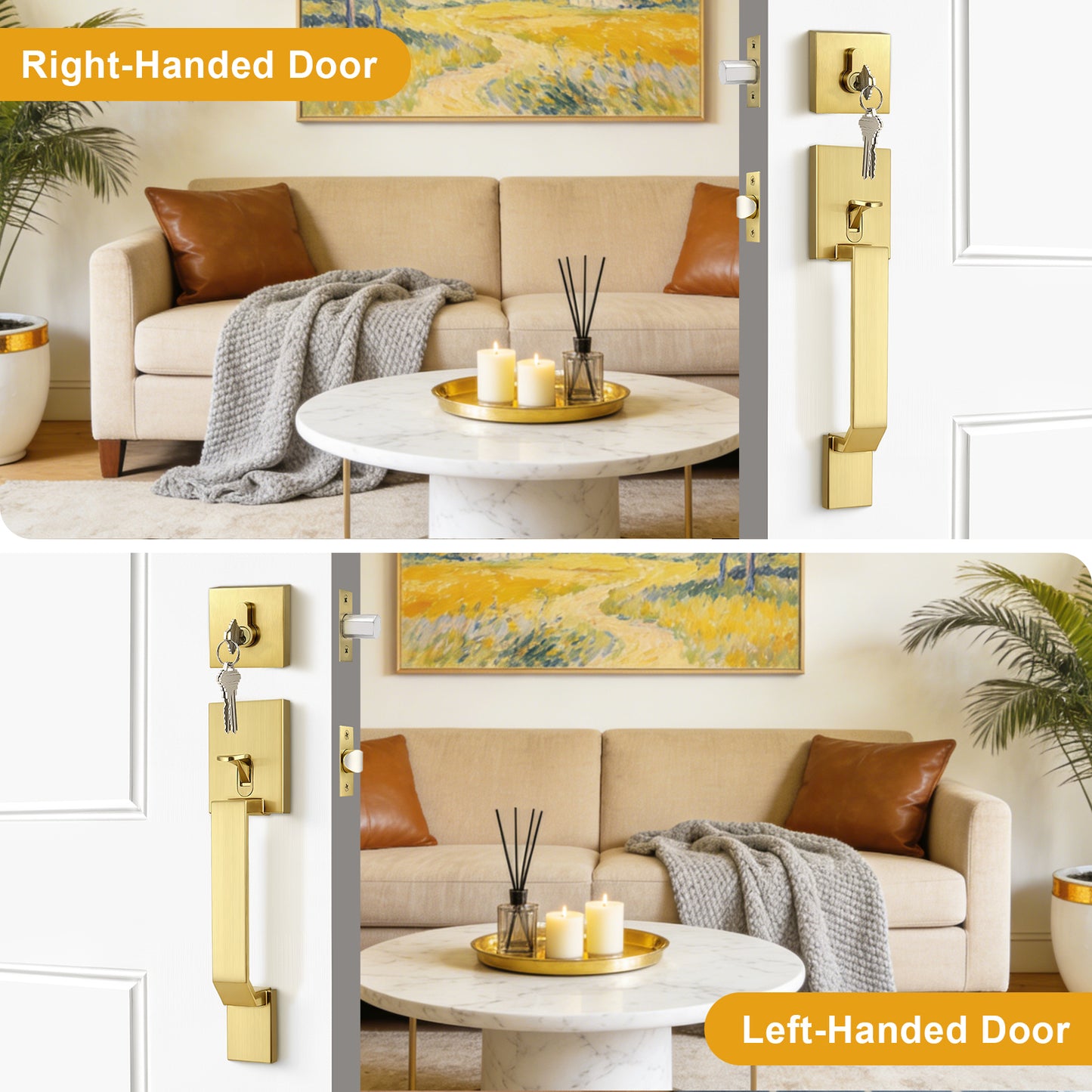 Probrico Front Door Handle / Handle Set with Deadbolt, Black, Gold, Brushed Nickel, Bronze