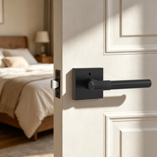 Heavy Duty Door Handles Knurled Matte Black Finish, Privacy/Passage Function, DL38305BK