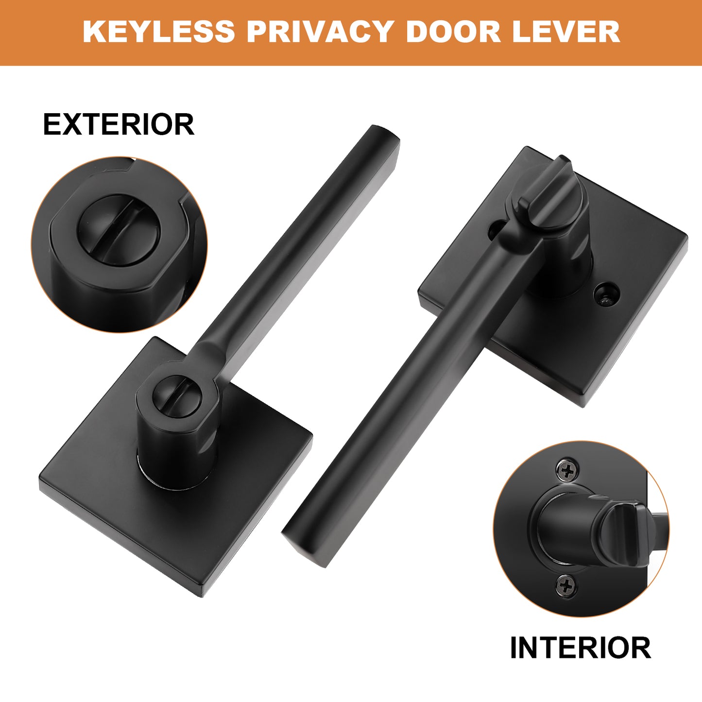 Heavy Duty Door Handles Matte Black Finish, Privacy/Passage Function, DL1603BK