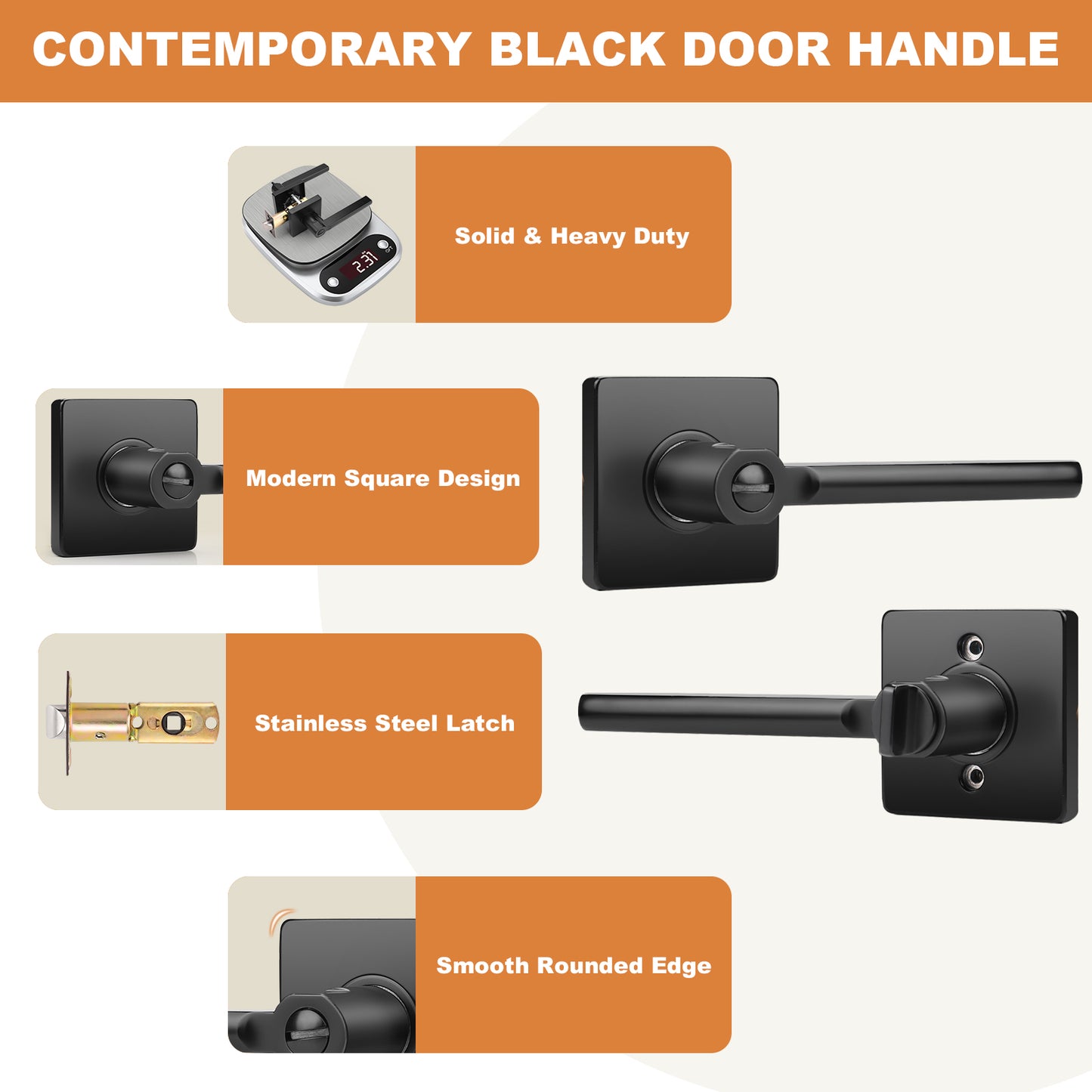 Heavy Duty Door Handles Matte Black Finish, Privacy/Passage Function, DL1603BK
