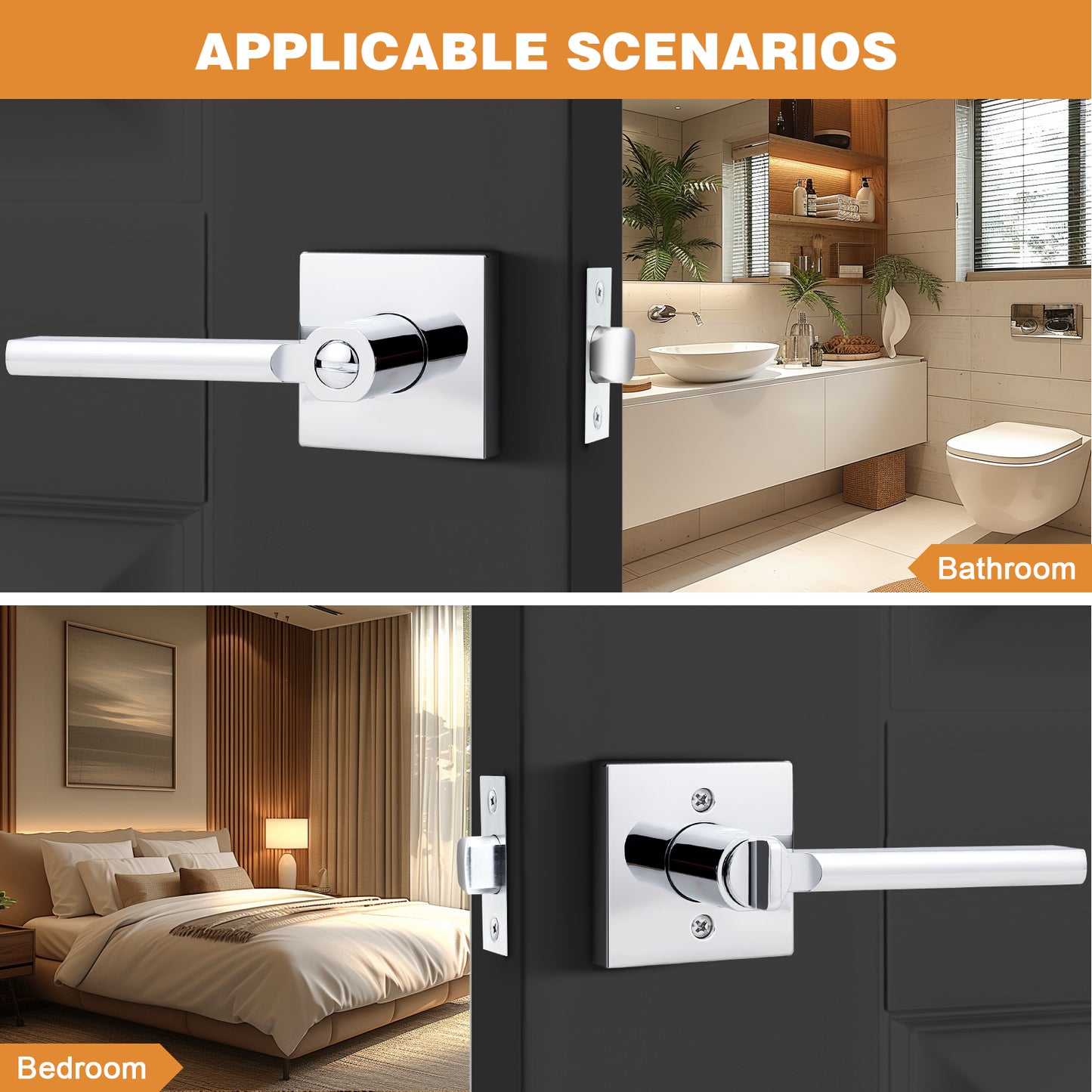 Heavy Duty Door Handles Polished Chrome Finish, Privacy/Passage Function, DL1603PC