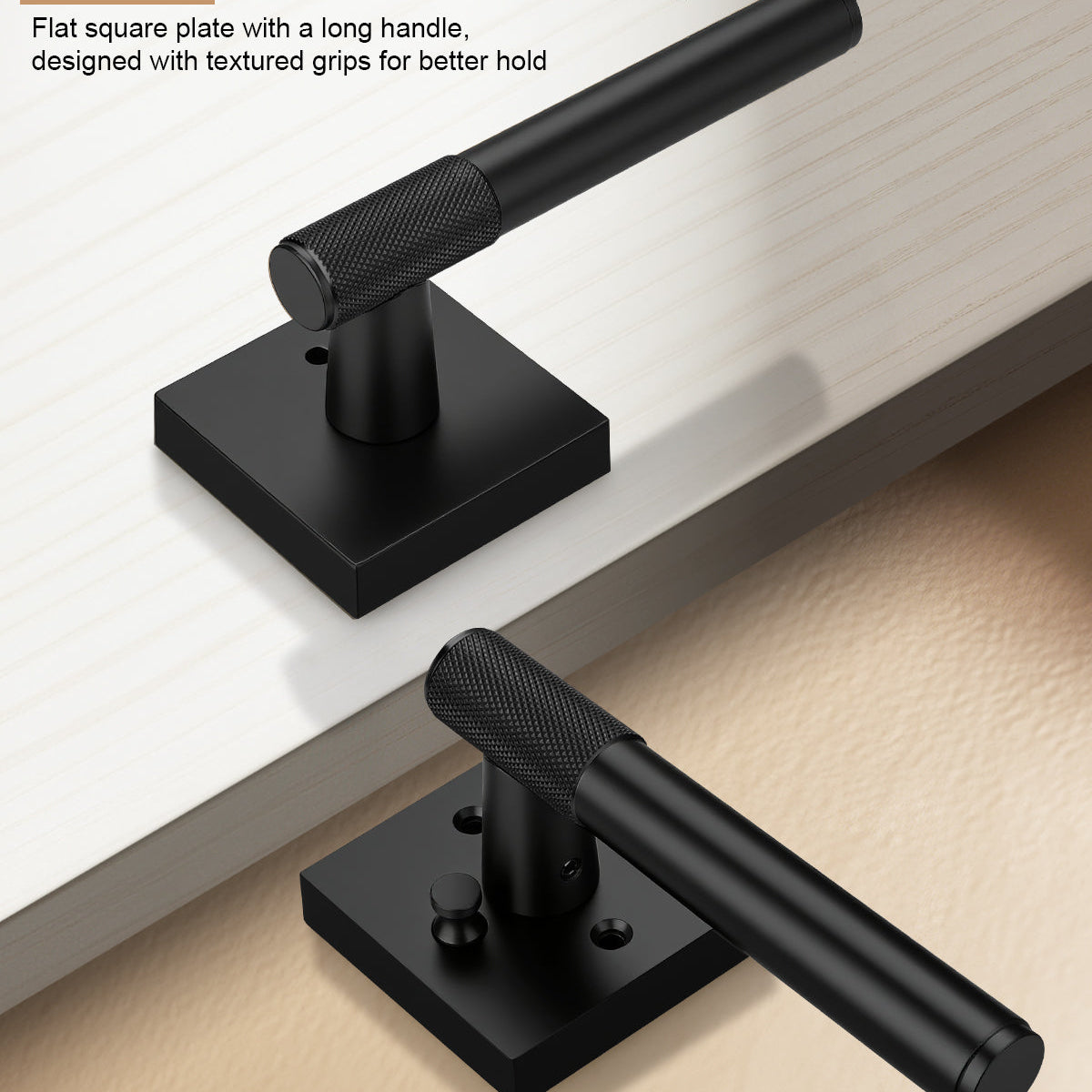 Heavy Duty Door Handles Knurled Matte Black Finish, Privacy/Passage Function, DL38305BK