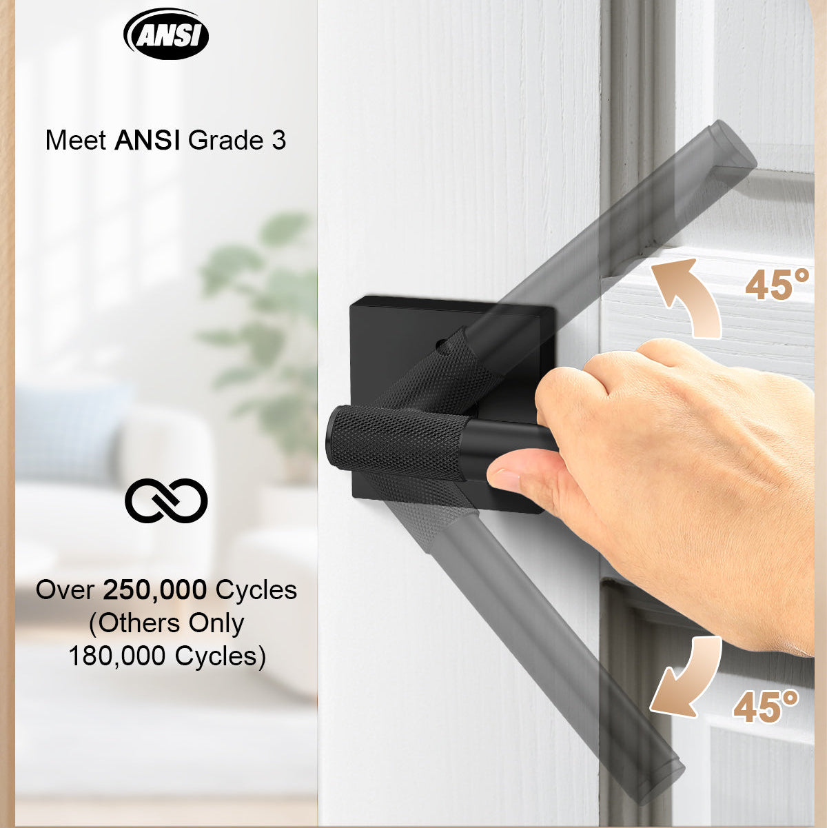 Heavy Duty Door Handles Knurled Matte Black Finish, Privacy/Passage Function, DL38305BK