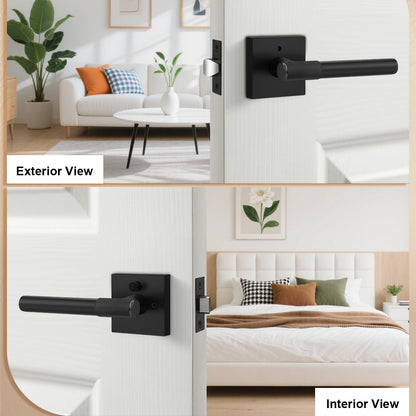 Heavy Duty Door Handles Knurled Matte Black Finish, Privacy/Passage Function, DL38305BK