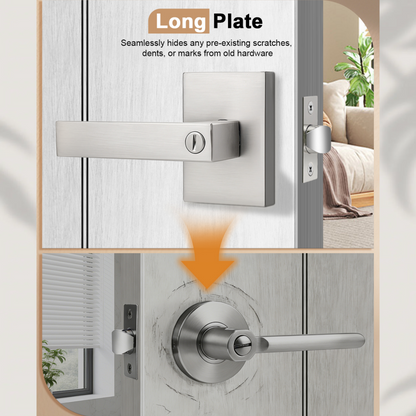 Heavy Duty Door Handles Long Plate Brushed Nickel Finish, Privacy/Passage Function, DL38401SN