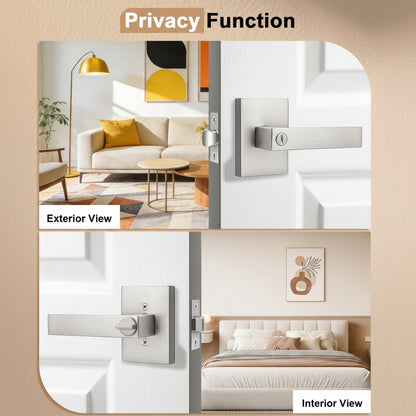 Heavy Duty Door Handles Long Plate Brushed Nickel Finish, Privacy/Passage Function, DL38401SN