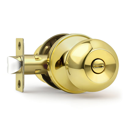 Probrico Privacy Interior Door Knobs Stainless Steel, Keyless Door Locks for Bedroom Bathroom, Polished Brass, 1 Pack