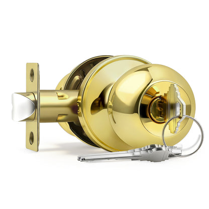 Probrico Polished Brass Ball Door Knobs Entry Lock with Keys, Keyed Alike Door Locksets, Interior Exterior Keyed Hardware