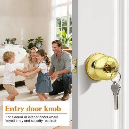 Probrico Polished Brass Ball Door Knobs Entry Lock with Keys, Keyed Alike Door Locksets, Interior Exterior Keyed Hardware