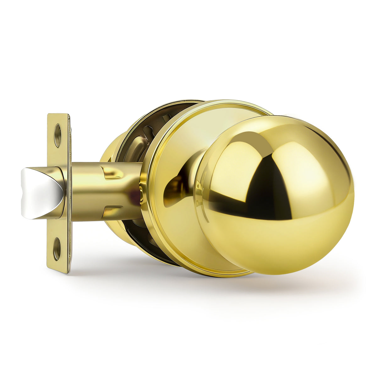 Probrico Round Polished Brass Passage Door Knobs Interior Door Handles for Hallway Closet, Keyless Passage Door Lock