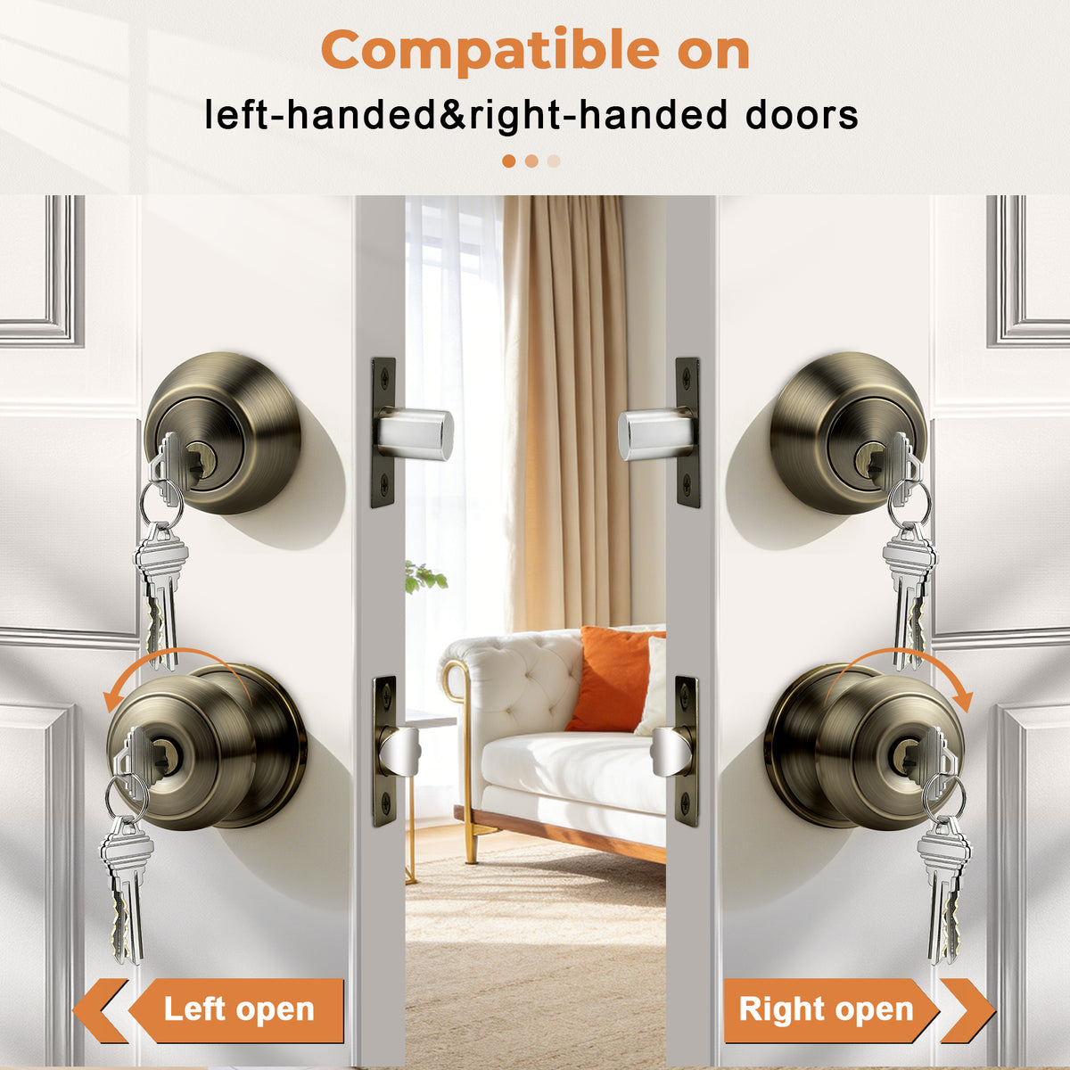 Probrico Entry Door Knob Set with Single Cylinder Deadbolt Combo Set, Antique Brass Front Door Handle Keyed Alike, Exterior Door Knobs with Lock and Keys
